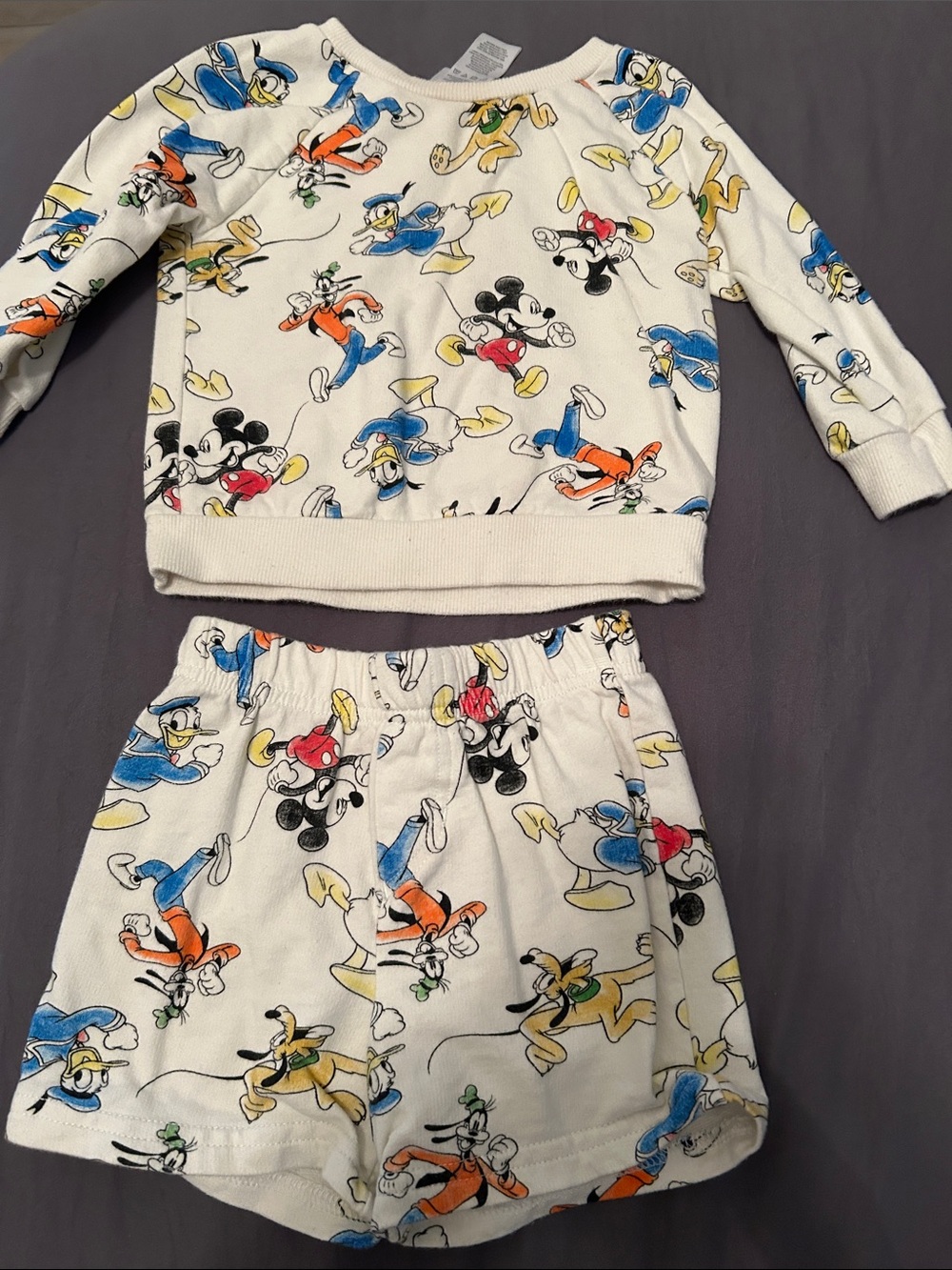 Disney White Kids Pajama Set with Mickey & Friends Multicolor Print
